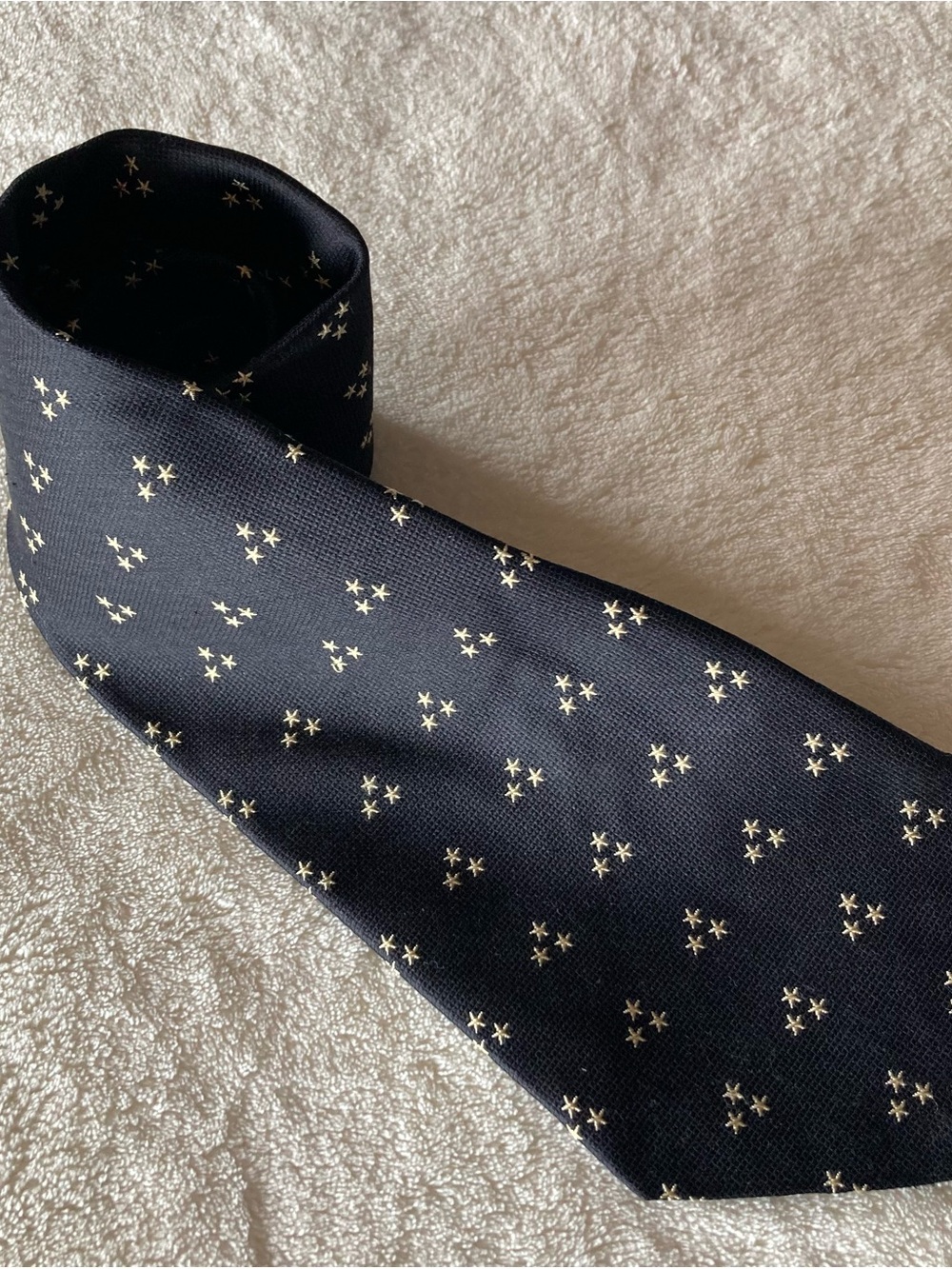 Vintage Polo Ralph Lauren Mens 100% Silk tie. Black/gold stars. Made by hand USA